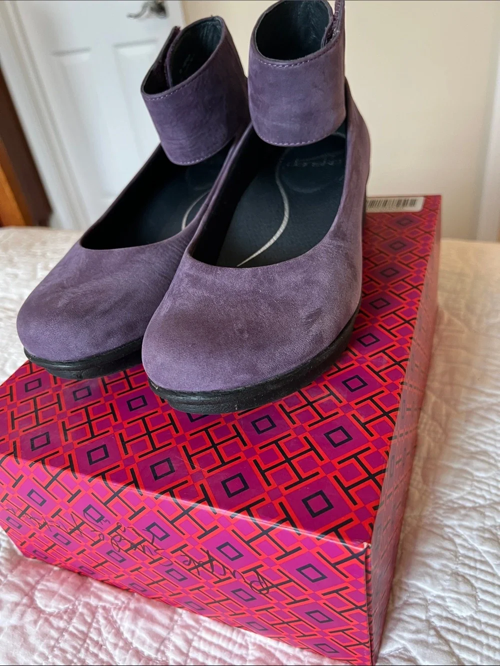 Dansko Purple Suede Ankle-Strap Heels